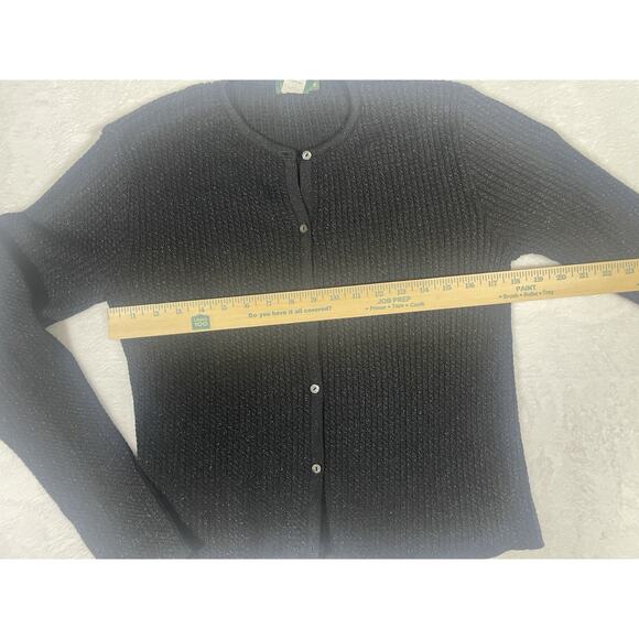 J Crew Cardigan Women’s Sz M Black Metallic Rib-Knit Cotton Blend - Picture 6 of 8
